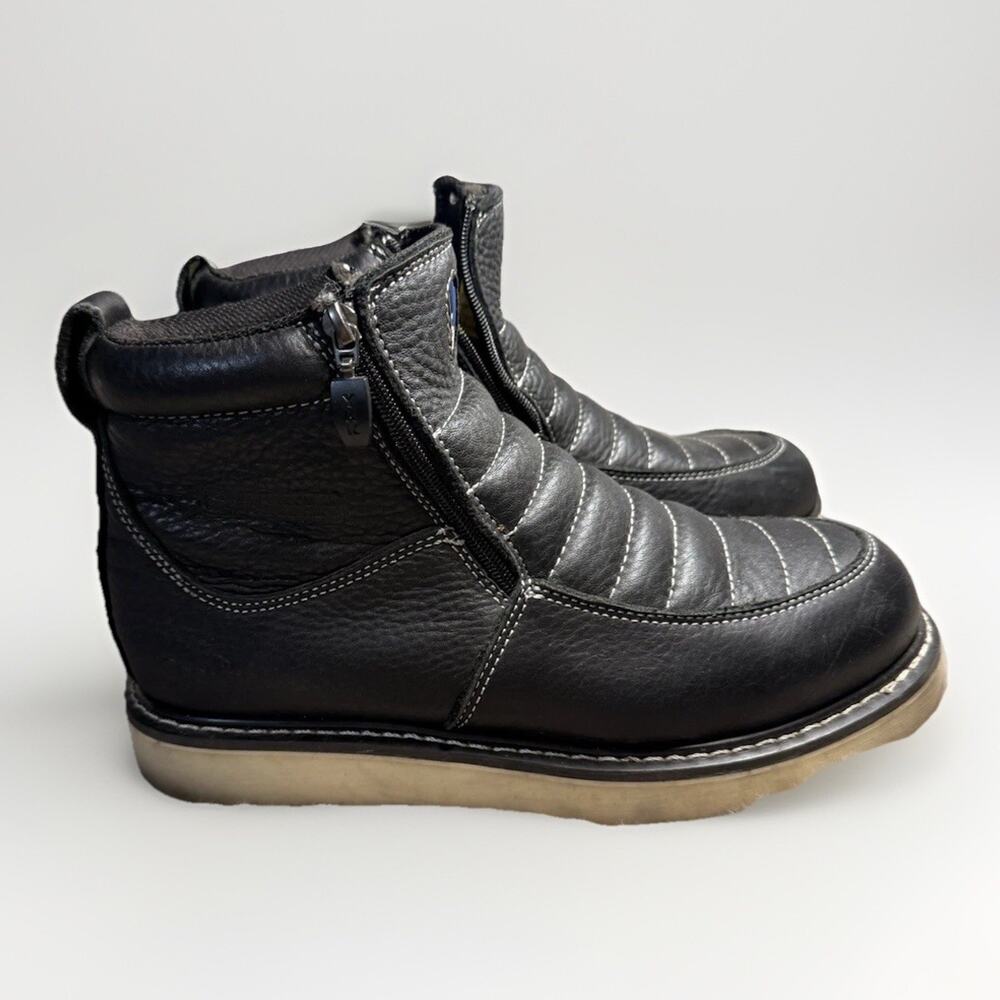 Cactus Men 6062M Moc Toe Work Boots Black Leather Double Zip Wedge Sole Size
